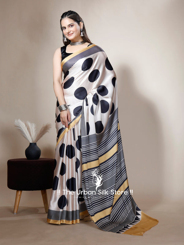 Ajrakh Cream Round Modal Digital Printed Saree