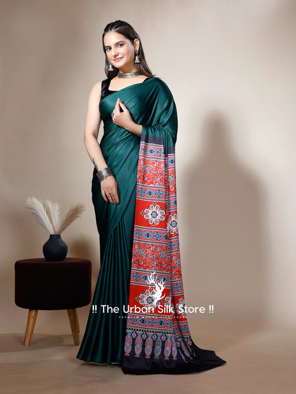 Ajrakh Green Modal Digital Printed Saree