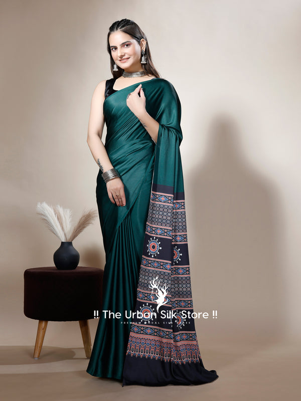 Ajrakh Forest Dark Green Modal Digital Printed Saree