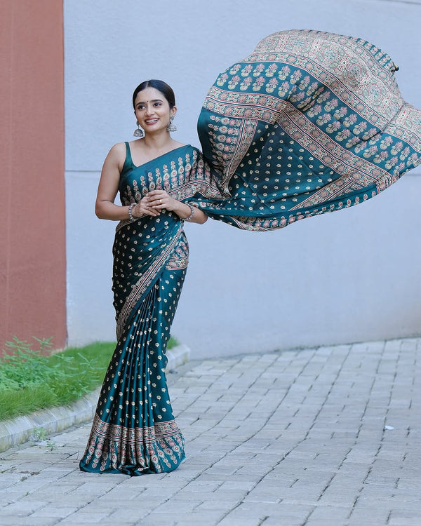 Ajrakh Morpich Modal Silk Saree