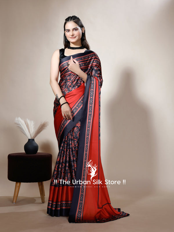 Ajrakh Multi Maroon Digital Printed Saree