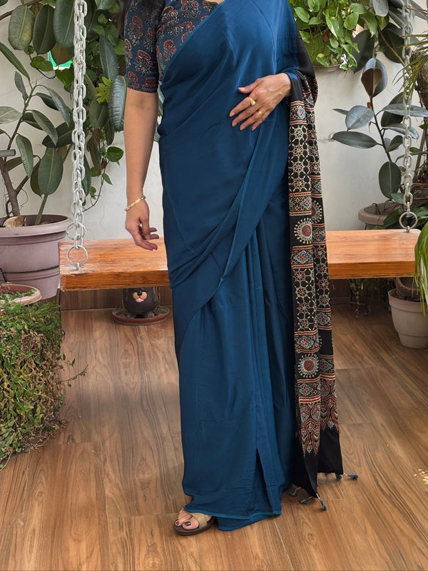 Blue Colur Ajrakh Premium Modal Saree