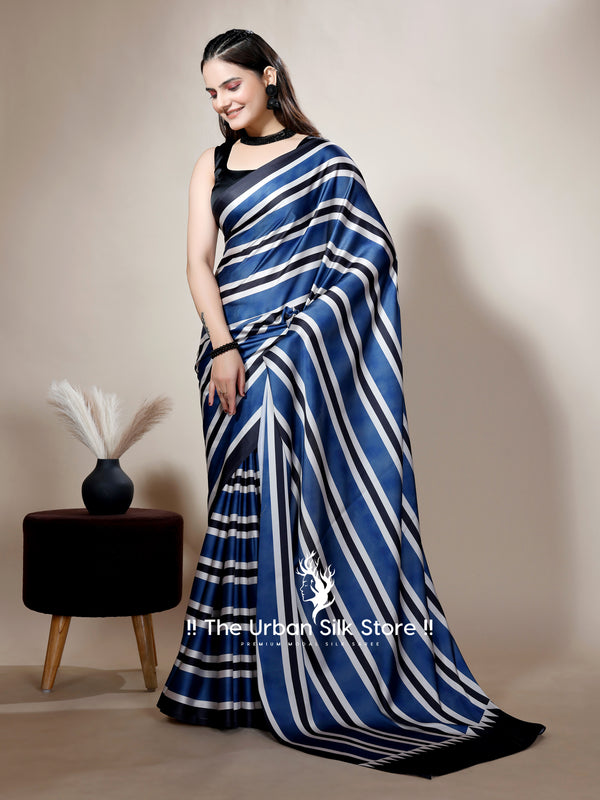 Ajrakh Blue Digital Printed Saree