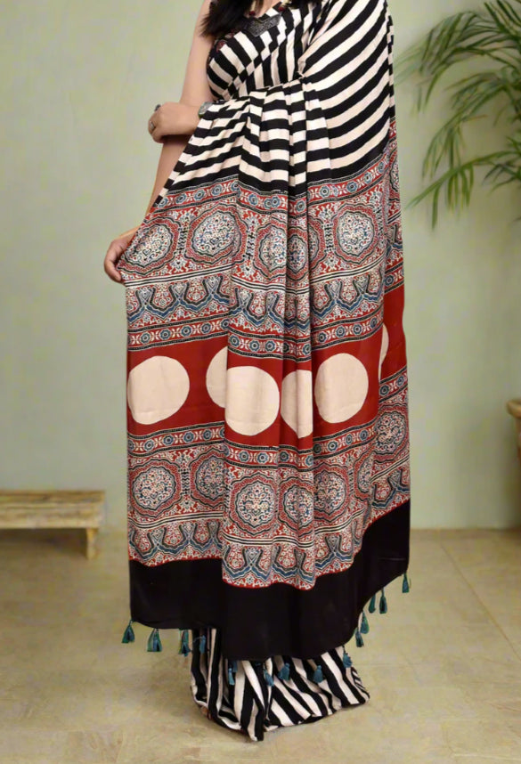 Ajrakh Modal Silk Saree