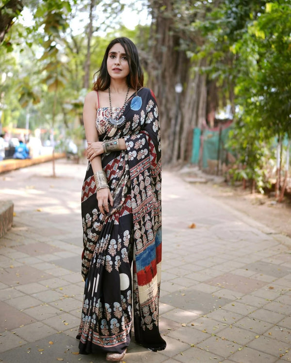 Designer Ajrakh Modal Silk Saree