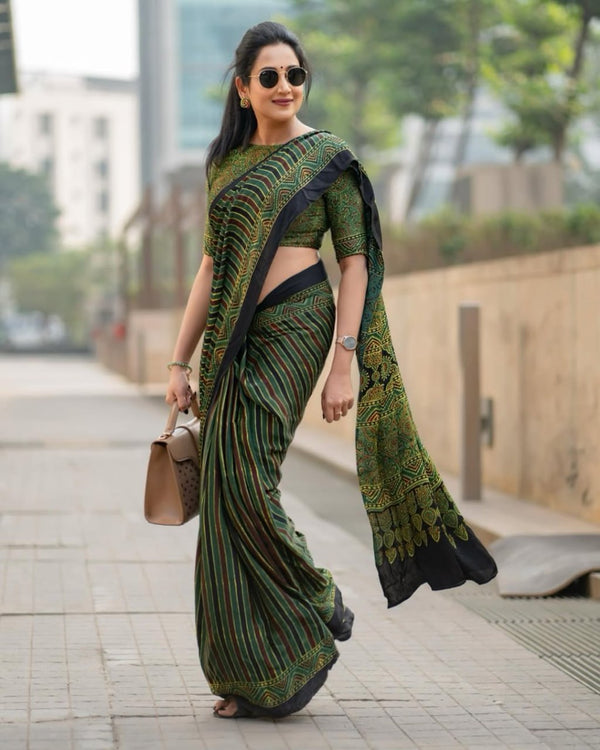 Designer Gajji Silk Green Soft Saree
